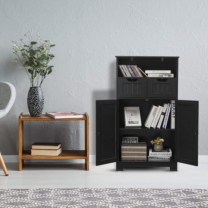 GLACER Modern Bathroom Floor Cabinet, Storage Cabinet with Removable Drawers & Adjustable Shelf for Bathroom, Living Room, Kitchen or Entryway, 24 x 12 x 43 inches (Black) - ModernBath