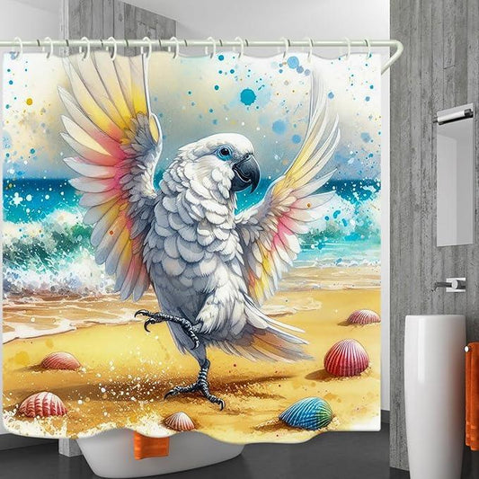 LYFANS Bathroom Uses A Dancing White Parrot On The Beach 3D Shower Curtain, Luxury Bathtub Standard Shower Curtain, Waterproof and Bright Fabric Shower Curtains, Size (72x72 Inches) - ModernBath