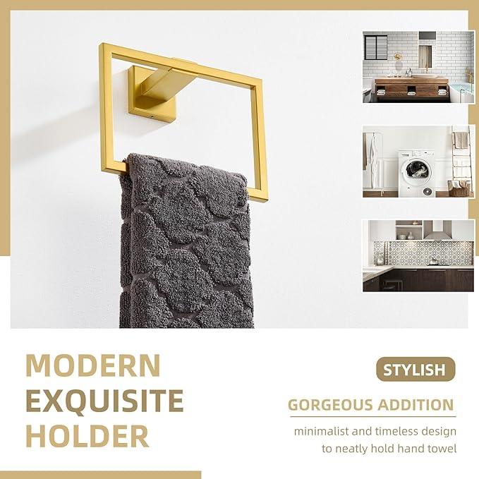 Angle Simple Hand Towel Holder Deep Brassy Gold, SUS 304 Stainless Steel Square Towel Ring for Bathroom Wall, 7.09 Inches - ModernBath