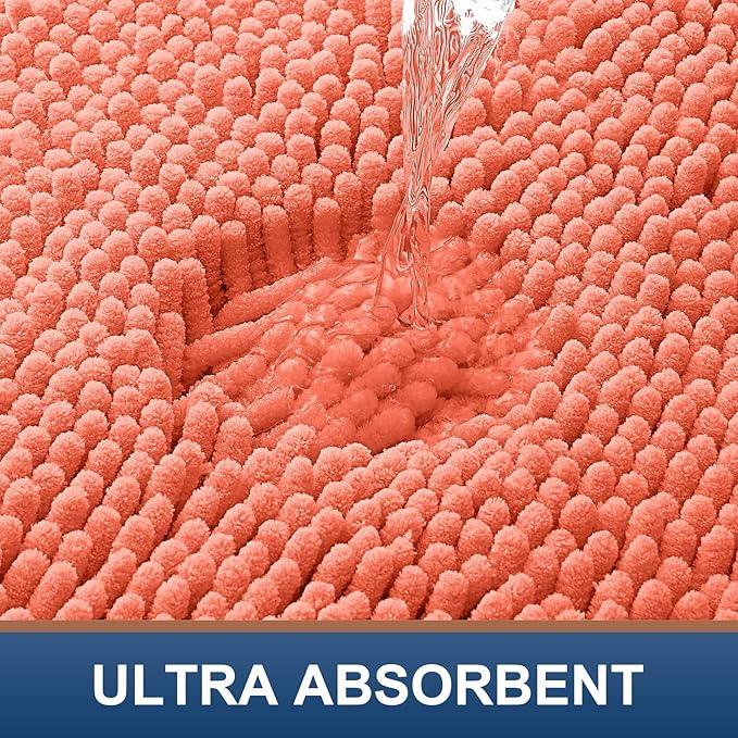 Smiry Luxury Chenille Bathroom Rugs 47x17, Extra Soft and Absorbent Shaggy Bath Mat, Machine Washable, Non-Slip Plush Carpet Runner for Tub, Shower, and Floor, Home Decor Accessories, Coral - ModernBath