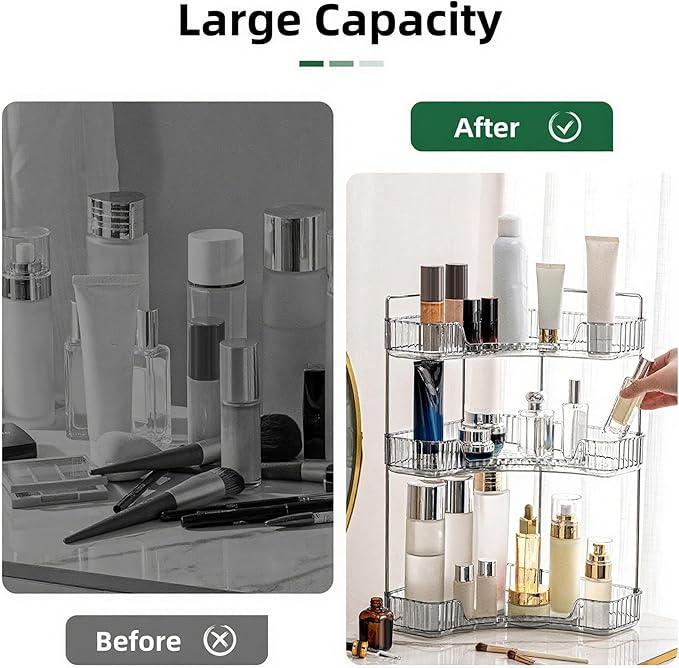 INVSSENE Corner Bathroom Countertop Organizer, Vanity Organizer Trays for Counter, Makeup Organizers, Perfume Tray, Skincare Shelf Storage Gifts for Women Girl Student (Smoky Gray 3 Tiers) - ModernBath