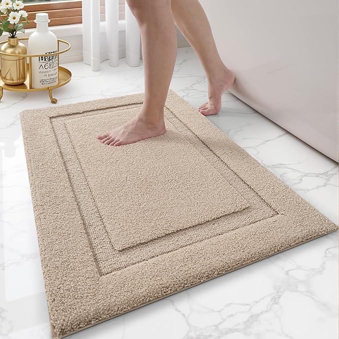 LUMI Ultra Soft Bathroom Rugs Non Slip with Rubber Backing, Absorbent Washable Bath Mat Quick Dry, Upgraded Premium Microfiber Plush Carpet for Bathtub and Shower Floor, Beige, 17x30 - ModernBath