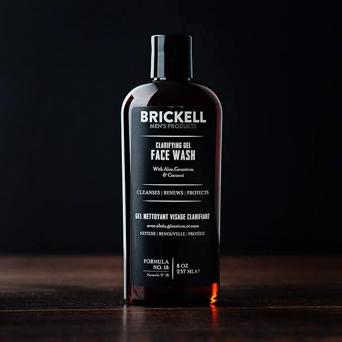 Brickell Men's Clarifying Gel Face Wash for Men, Natural and Organic Rich Foaming Daily Facial Cleanser Formulated With Geranium, Coconut and Aloe, 8 Ounce, Scented - ModernBath