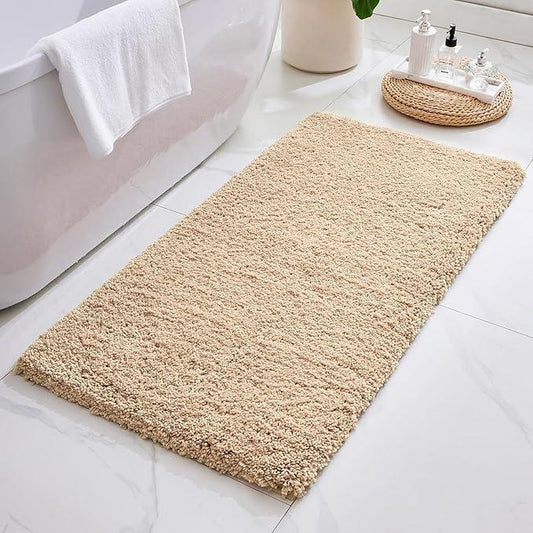 ILANGO Beige Bathroom Rugs 60" × 24" Non Slip & Super Absorbent Extra Thick Soft, Washable Bath Carpet Runner for Floor, Microfiber Plush Shaggy Bath Mats with Rubber for Bedroom Bathtub Shower Room - ModernBath