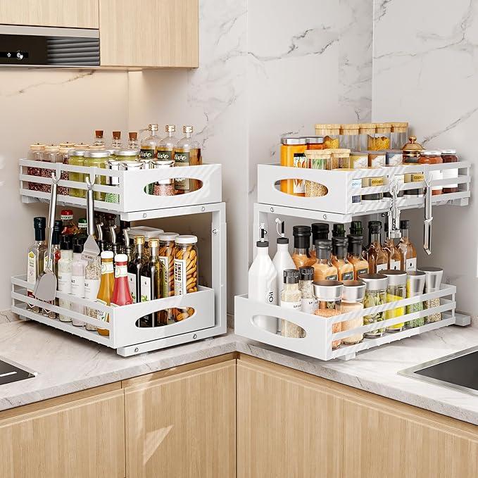 Under Sink Organizer, 2 Tier Under Sink Organizers and Storage, Adjustable Height, Slide out Metal Cabinet Organizers, Pull out Cabinet Storage Drawer Shelf for Kitchen Bathroom - ModernBath