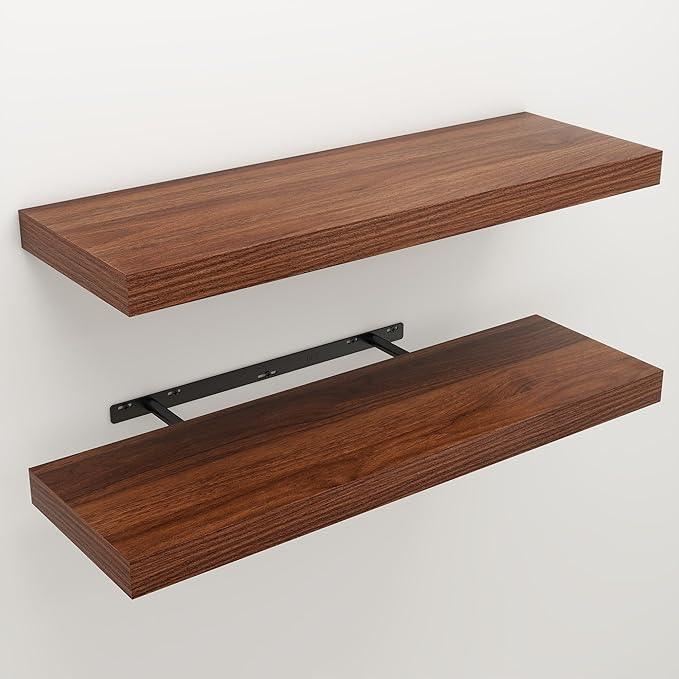 Floating Shelves for Wall, Wall Mounted Rustic Wood Shelves for Bathroom, Bedroom, Living Room, Kitchen, Hanging Shelf for Books/Storage/Room Decor (Walnut, 30") - ModernBath