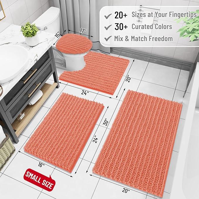 Arotive Luxury Chenille Bathroom Rug Mat, Extra Soft Thick Absorbent Shaggy Bath Rugs, Non-Slip Machine Wash Dry, Plush Bath Mats for Bathroom, Shower and Tub, 30x20, Coral - ModernBath