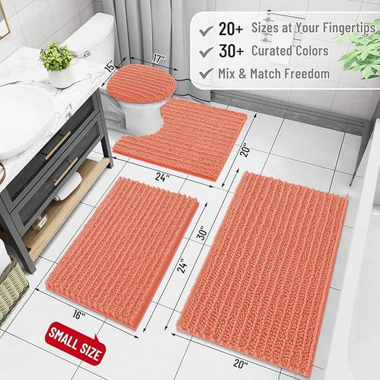Arotive Luxury Chenille Bathroom Rug Mat, Extra Soft Thick Absorbent Shaggy Bath Rugs, Non-Slip Machine Wash Dry, Plush Bath Mats for Bathroom, Shower and Tub, 44x24, Coral - ModernBath