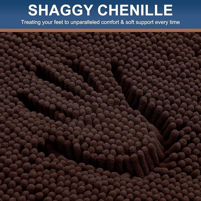 Smiry Luxury Chenille Bathroom Rugs 44x24, Extra Soft and Absorbent Shaggy Bath Mat, Machine Washable, Non-Slip Plush Carpet Runner for Tub, Shower, and Floor, Home Decor Accessories, Brown - ModernBath