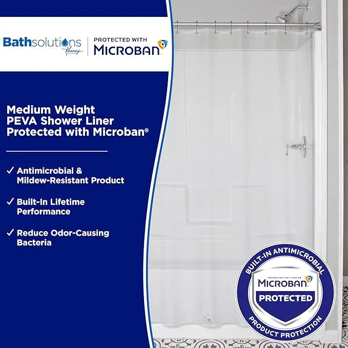 Kenney MB61160 Microban Protected Medium Weight 4.8 Gauge Waterproof PEVA Shower Curtain Liner with Rust-Resistant Metal Grommets and Weighted Magnetic Hem for Bathroom, 70" W x 72" H, Clear, 1-Pack - ModernBath