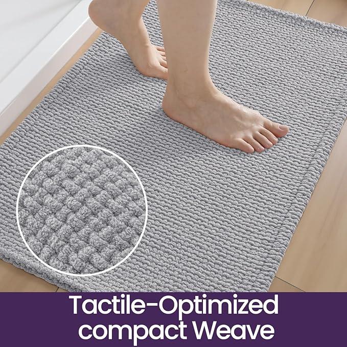 DEXI Bathroom Rugs 24x36, Non Slip Washable Bath Mat, Absorbent Chenille Bathmat, Ultra Soft Thick Carpet for Tub Shower Floor, Light Grey - ModernBath