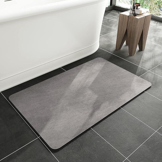 MontVoo -Bath Mat Rug-Rubber Backing Non Slip Quick Dry Absorbent Thin Bathroom Rugs Fit Under Door-Faux Suede Surface Bathroom Floor Mats-Shower Rug for in Front of Bathtub Shower Gray 17"x27.5" - ModernBath