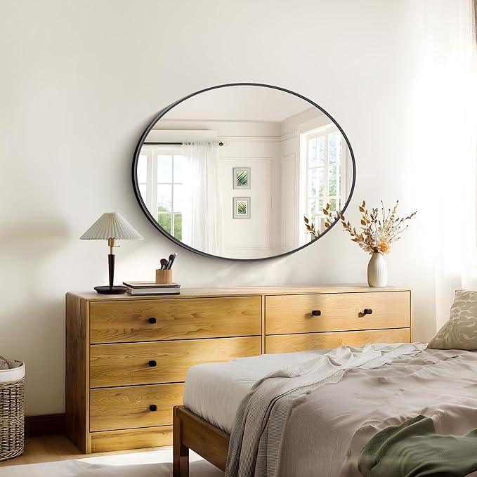 Bathroom Mirrors, 30" x36" Black Mirrors, Oval Vanity Mirrors, Metal Framed Wall Mounted Mirrors, Vertical/Horizontal Mirror for Bathroom Bedroom Entryway Living Room - ModernBath