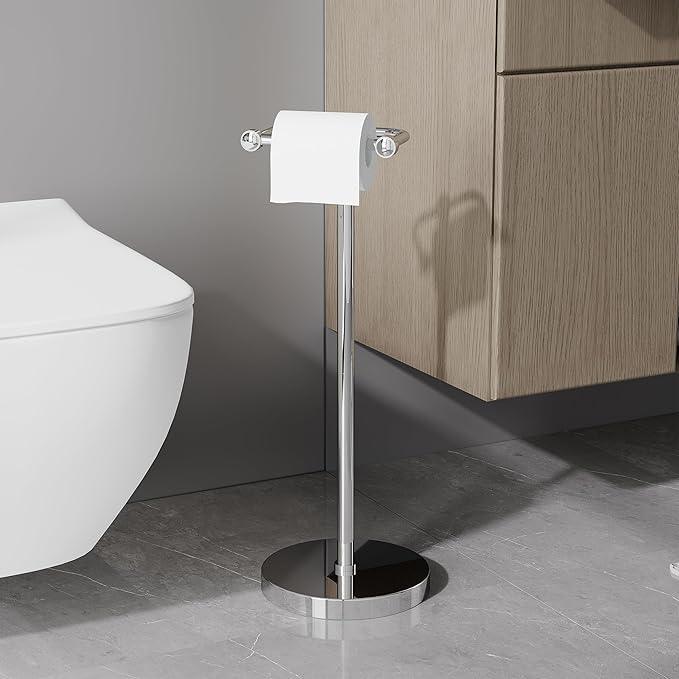 Toilet Paper Holder Stand, Post Pivoting Design Free Standing Toilet Paper Holder, SUS304 Stainless Steel Toilet Paper Roll Holder, Heavy Stable Base (Chrome) - ModernBath