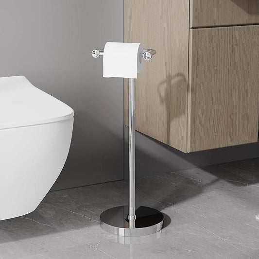 Toilet Paper Holder Stand, Post Pivoting Design Free Standing Toilet Paper Holder, SUS304 Stainless Steel Toilet Paper Roll Holder, Heavy Stable Base (Chrome) - ModernBath