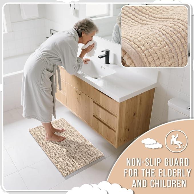 Yimobra Long Bathroom Rugs Non Slip Washable 44x24 Inch - Ultra Soft Absorbent Polyester Bath Mat, Quick Dry Shaggy Floor Carpet for Tub Shower, Light Brown Home Decor Accessories - ModernBath