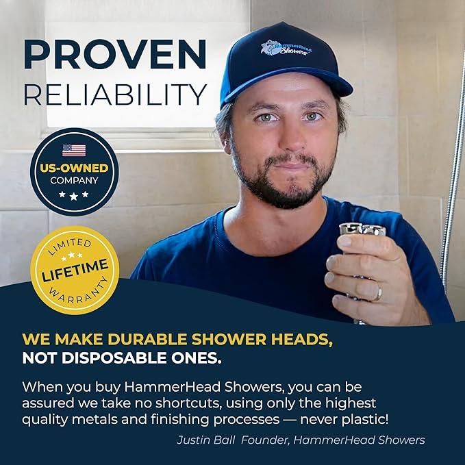 HammerHead Showers® Solid Metal LOW FLOW Handheld Shower Head with Hose and Brass Holder - BRUSHED NICKEL – Water Saving 1.75 GPM Detachable Shower Head - Adjustable Shower Wand Bracket & 6ft Hose - ModernBath