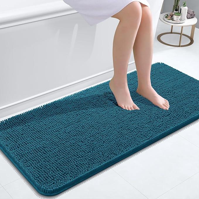 OLANLY Bathroom Rugs 47x20, Extra Soft Absorbent Chenille Bath Rugs, Rubber Backing Quick Dry, Machine Washable Bath Mats for Bathroom Floor, Tub and Shower, Home Decor Accessories, Peacock Blue - ModernBath