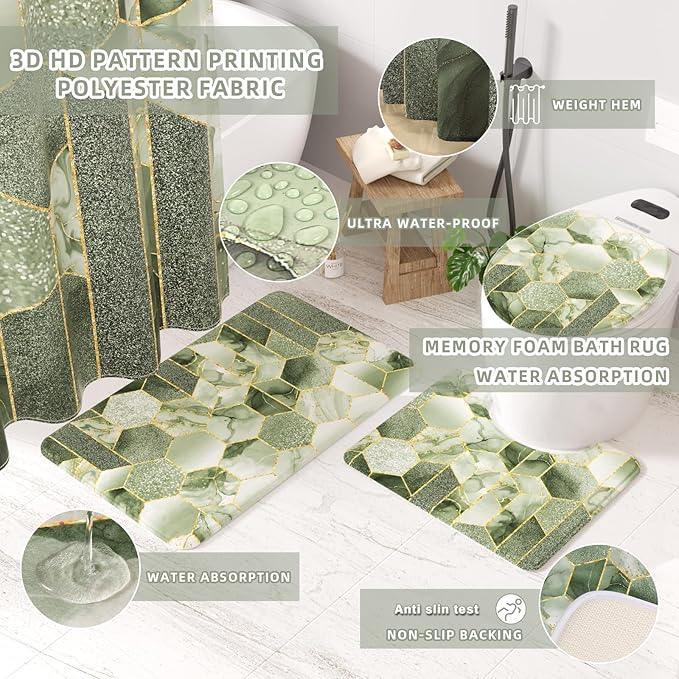 XLHOMO Bathroom Set - 26PC Bathroom Set with Shower Curtain and Rugs, Bathroom Accessory Set, Sage Green Bathroom Accessories Set, Trash Can & Soap Dispenser - ModernBath
