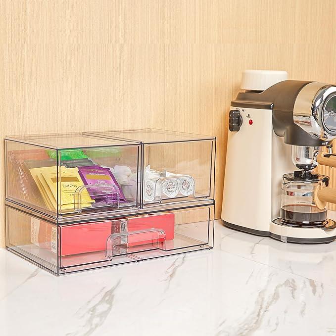 Vtopmart Stackable Storage Drawers Set of 6, Clear Plastic Organizer Bins for Bathroom Supplies,Ideal for Cabinet,Pantry,Laundry Room Organization - ModernBath