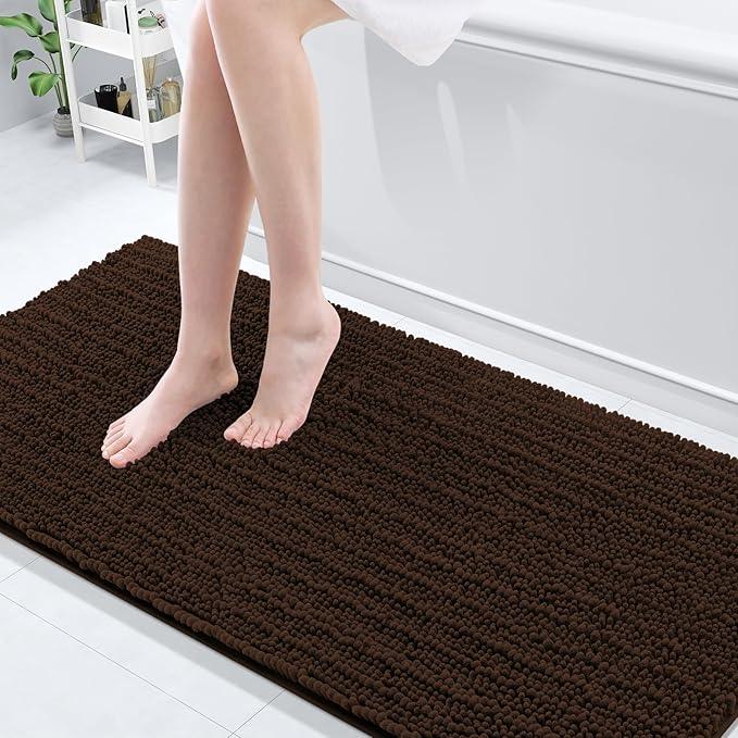 Arotive Luxury Chenille Bathroom Rug Mat, Extra Soft Thick Absorbent Shaggy Bath Rugs, Non-Slip Machine Wash Dry, Plush Bath Mats for Bathroom, Shower and Tub, 70x24, Brown - ModernBath