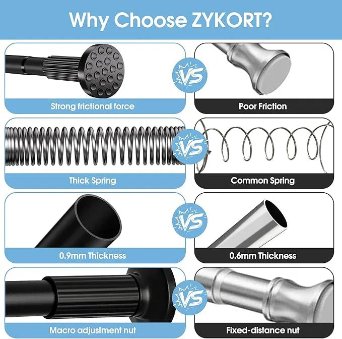 Tension Curtain Rod 51–168 In (4.25–14 ft),Extra Long Outdoor Curtain Rod for Window or Bathroom Patio,Easy to Install No Drilling Never Rust,Heavy Duty Adjustable Spring Shower Rod - ModernBath