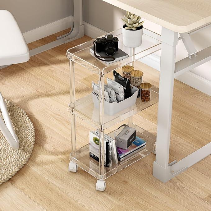 Aquiver Acrylic Slim Storage Cart - 3 Tier Utility Rolling Cart - for Kitchen, Bathroom, Living Room, Laundry, Narrow Places - 15.6'' L x 8.7'' W x 23.6'' H - ModernBath