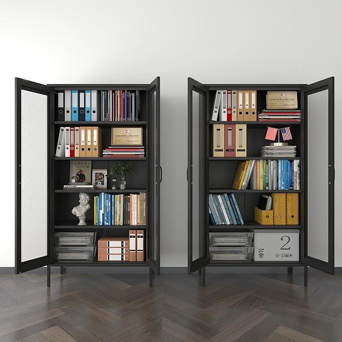 COFaR Modern Mesh Storage Cabinet, Free Standing Tall Pantry, Cupboard Metal Display Cabinet for Living Room, Kitchen, Dining Room - ModernBath