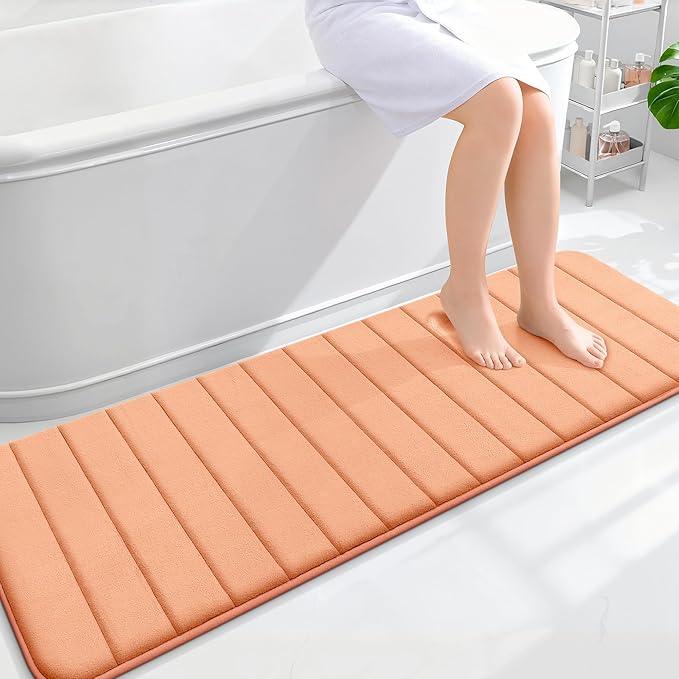 OLANLY Memory Foam Long Bathroom Rugs Runner 59x20, Super Soft Absorbent Bath Mat, Quick Dry, Machine Washable Shower Floor Rugs, Bathmat Carpet, Bathroom Home Decor Accessories, Peach - ModernBath