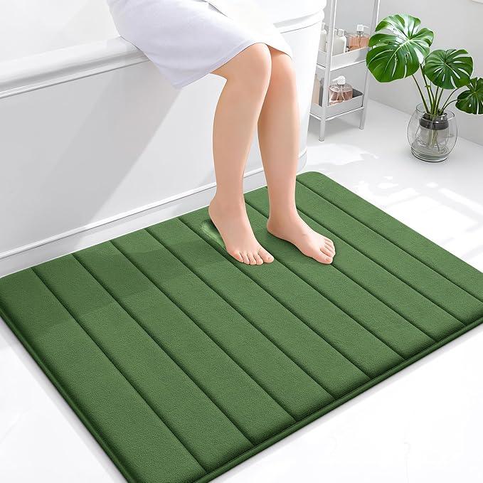 OLANLY Memory Foam Bath Mat 40x32, Super Soft Absorbent Bathroom Rugs, Quick Dry, Machine Washable Shower Floor Rugs, Bathmat Carpet, Bathroom Home Decor Accessories, Olive Green - ModernBath