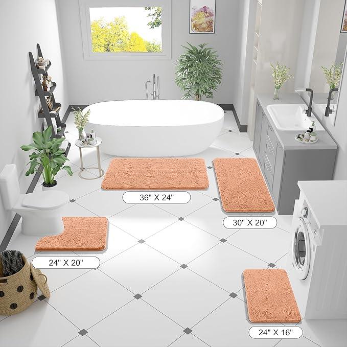 OLANLY Bathroom Rugs 36x24, Extra Soft Absorbent Chenille Bath Rugs, Rubber Backing Quick Dry, Machine Washable Bath Mats for Bathroom Floor, Tub and Shower, Home Decor Accessories, Peach - ModernBath