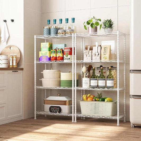 HOMEFORT 4-Shelving Unit, Adjustable Wire Shelving, Metal Wire Shelf Rack Organizer for Kitchen, Pantry, Closet, Bathroom, Laundry, White,21" W x 11" D x 41" H - ModernBath