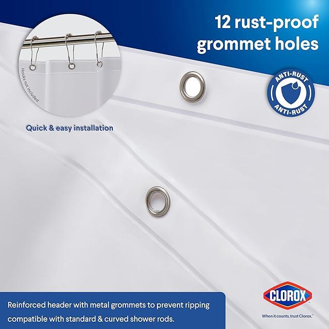 CLOROX Shower Curtain Liner, Premium Lightweight Flexible Waterproof 3g PEVA for Bathroom with Weighted Magnets, Standard Size 70" x 72", Frosty 2 Pack - ModernBath