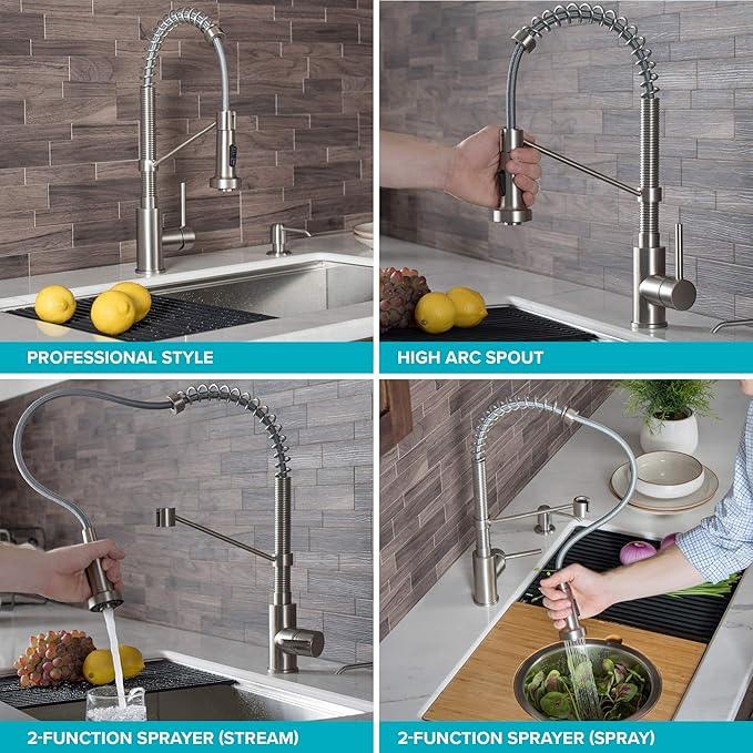 KRAUS Bolden Commercial Style 2-Function Single Handle Pull Down Kitchen Faucet in Matte Black/Black Stainless, KPF-1610MBSB (Pack of 1) - ModernBath