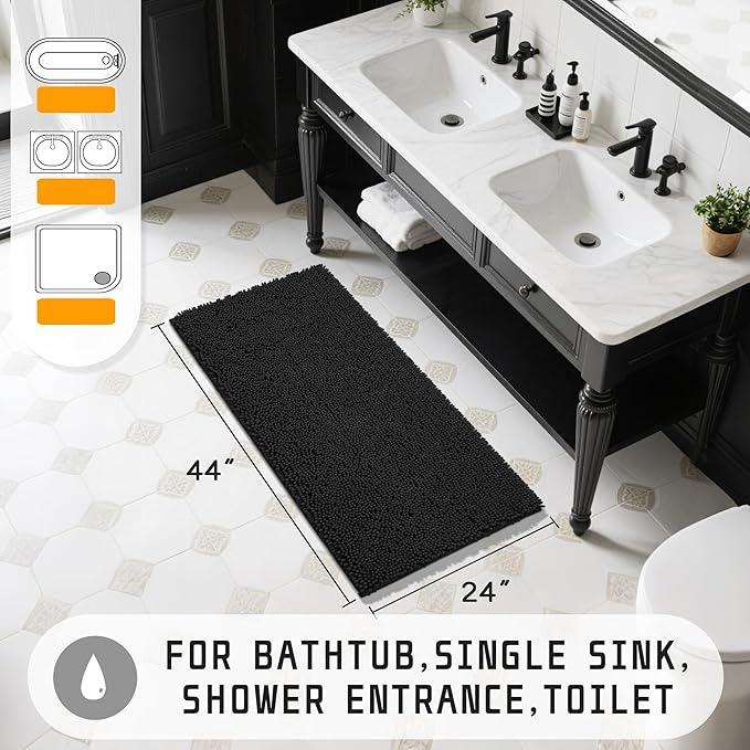 Yimobra Long Bathroom Rugs 44"x24", Extra Soft Non Slip Bath Mat for Tub, Super Absorbent Quick Dry Shaggy Rug Floor Carpet, Machine Washable,Black - ModernBath