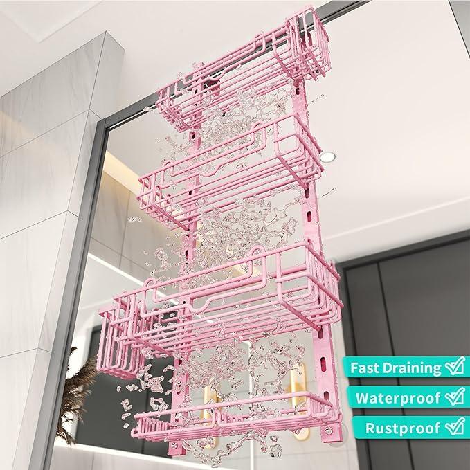 HapiRm Hanging Shower Caddy Organizer - Shower Shelf with 22 Hooks and 2 Toothbrush Holders, No Drilling Adjustable Hanging Bathroom Organizer - Pink - ModernBath
