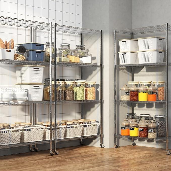 Homdox Heavy Duty 4-Tier Metal Shelving Unit with Adjustable Shelves, Rolling Storage Rack for Kitchen, Garage, Pantry, 36.02"x17.91"x74.41", Silver - ModernBath