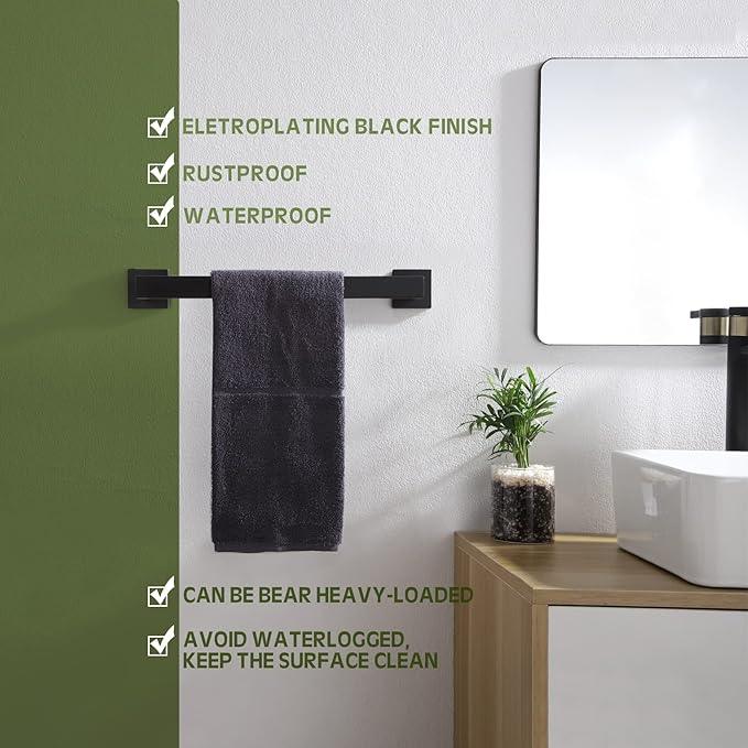 KOKOSIRI 16-Inch Single Towel Bar, Bathroom Kitchen Towel Holder, Wall Mounted SUS304 Stainless Steel Towel Rack, Matte Black, B4003BK-L16 - ModernBath