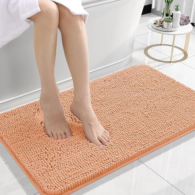 OLANLY Bathroom Rugs 24x16, Extra Soft Absorbent Chenille Bath Rugs, Rubber Backing Quick Dry, Machine Washable Bath Mats for Bathroom Floor, Tub and Shower, Home Decor Accessories, Peach - ModernBath