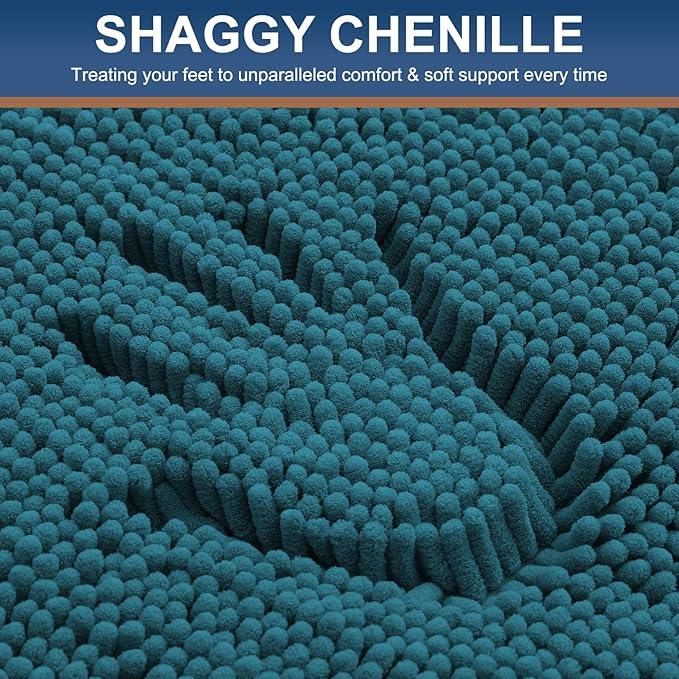 Smiry Luxury Chenille Bathroom Rugs 24x16, Extra Soft and Absorbent Shaggy Bath Mat, Machine Washable, Non-Slip Plush Carpet Runner for Tub, Shower, and Floor, Home Decor Accessories, Lake Blue - ModernBath
