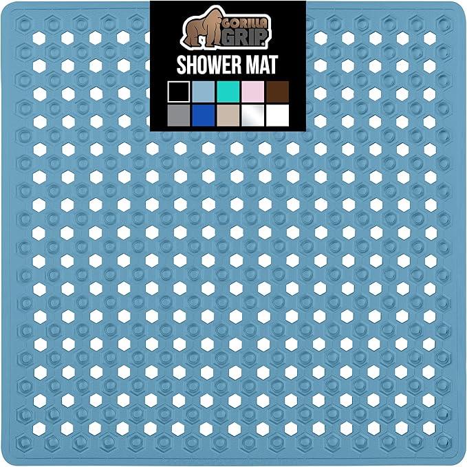 GORILLA GRIP Patented Square Shower Stall Mat, Small Bathtub Floor Mats for Stand Up Showers, Suction Cups and Drain Holes, Machine Wash, Soft on Feet, Bathroom Accessories 21x21 Inch, Sky Blue Opaque - ModernBath