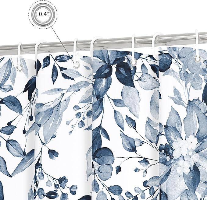 Gibelle Navy Blue Eucalyptus Shower Curtain, Watercolor Plant Leaves with Floral Bathroom Shower Curtain Set, 72x72 - ModernBath