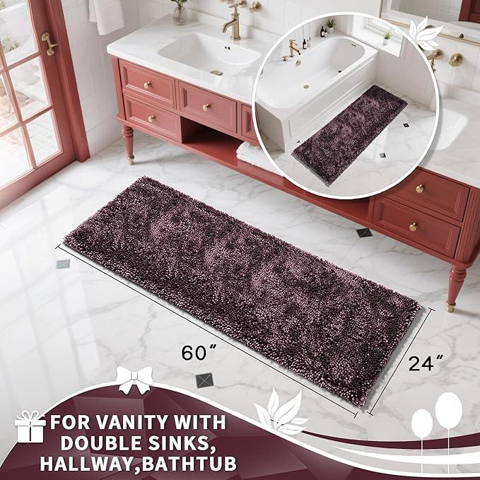 Yimobra Long Bathroom Rugs Runner 60x24 Inch, Extra Thick Soft Absorbent Chenille Bath Mat, Non Slip Machine Washable, Quick Dry Bath Rugs for Bathroom Floor, Tub and Shower, Purple Grey - ModernBath