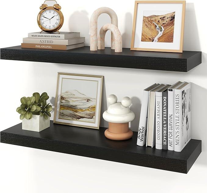 Floating Shelves for Wall, Wall Mounted Rustic Wood Shelves for Bathroom, Bedroom, Living Room, Kitchen, Hanging Shelf for Books/Storage/Room Decor (Black, 30") - ModernBath