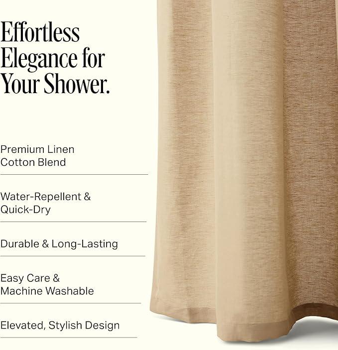 Preston Lane Stonebridge Linen Cotton Shower Curtain, 72" x 72" – 67% Linen 33% Cotton Blend, Fabric Bathroom Curtain with Reinforced Holes with Stitching, Made in Portugal, Clay - ModernBath