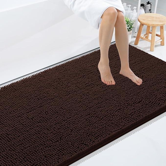Smiry Luxury Chenille Bathroom Rugs 59x35, Extra Soft and Absorbent Shaggy Bath Mat, Machine Washable, Non-Slip Plush Carpet Runner for Tub, Shower, and Floor, Home Decor Accessories, Brown - ModernBath