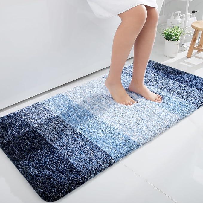 OLANLY Bathroom Runner Rugs 44x24, Extra Soft Absorbent Microfiber Bath Rugs, Rubber Backing, Quick Dry, Machine Washable Bath Mats for Bathroom Floor, Tub and Shower, Home Decor Accessories, Navy - ModernBath