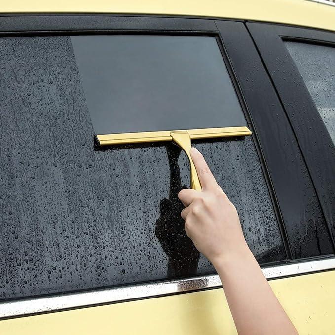 HIWARE All-Purpose Shower Squeegee for Shower Doors, Bathroom, Window and Car Glass - Brass, Stainless Steel, 12 Inches - ModernBath
