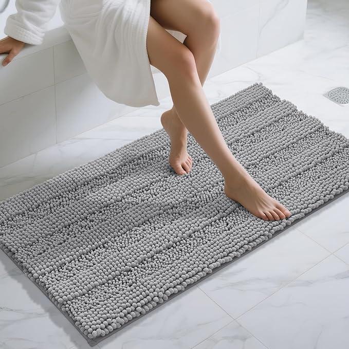 Yimobra Bathroom Rug Mat 47 x 24, Non Slip and Super Absorbent Bath Mat,Machine Washable Quick Dry,Ultra Plush Chenille Shower Rugs for Bathroom Floor Sink Tub and Shower Outside,Gray - ModernBath