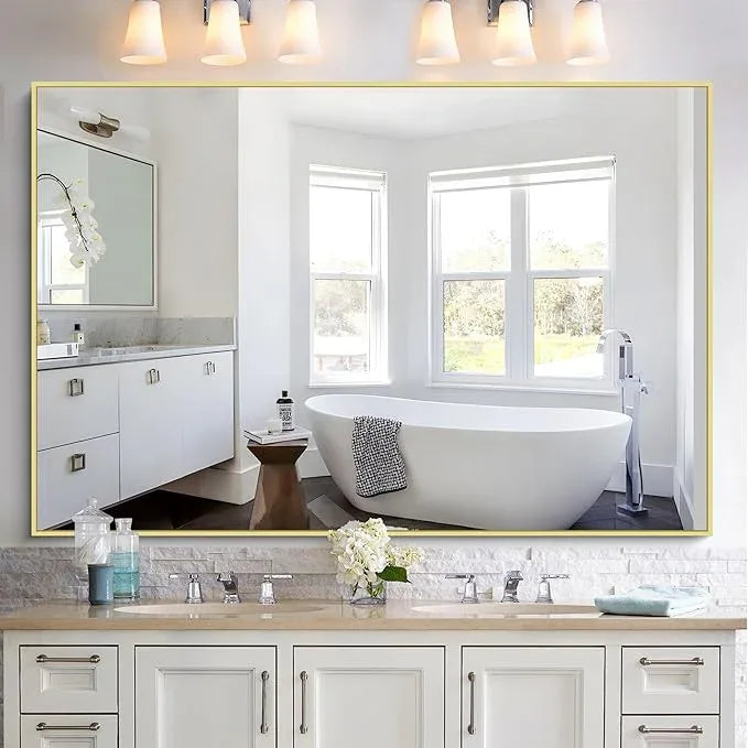 KOCUUY Large Gold Bathroom Mirror, 60x40 Inch Rectangular Mirror for Bathroom Sink, Oversized Wall Mirror with Metal Gold Frame for Living Room, Farmhouse, Entryway, Hang Horizontal/Vertical - ModernBath